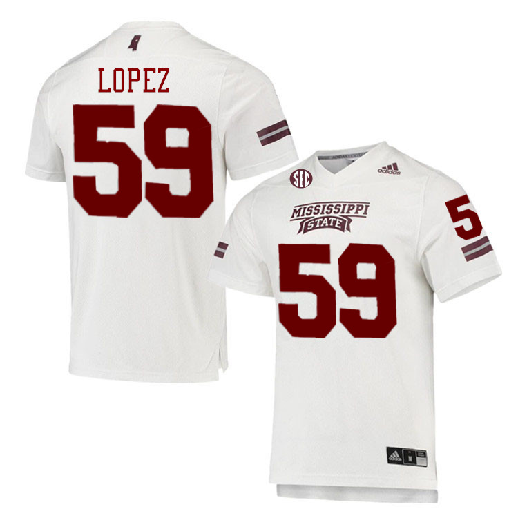 Men #59 Alex Lopez Mississippi State Bulldogs College Football Jerseys Stitched-White